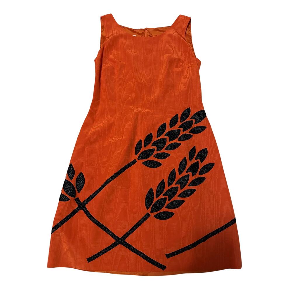 VTG Moschino Cheap and Chic Orange Moire Dress Black Embroidered Wheat IT Size 6